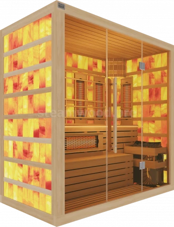 Трехместная комбинированная соляная сауна Luxury из кедра